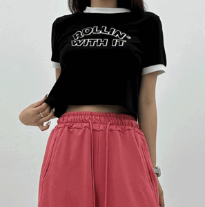 [4color] 롤린 레터링 크롭 반팔 티셔츠